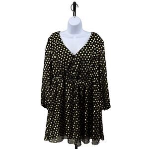 Liberty Love Short Dress Black w/Golden Dots WMNS 2XL Lined Pleated V-neck Mini